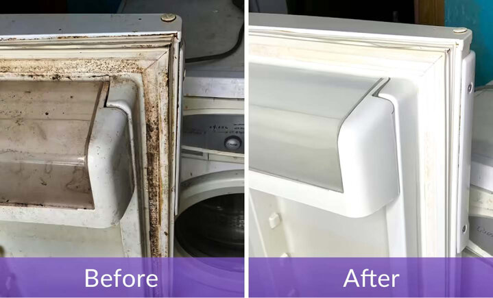 Seller before-and-after of a refrigerator door gasket.